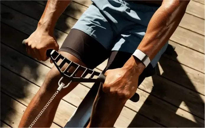 Fitness band worn during a cable workout